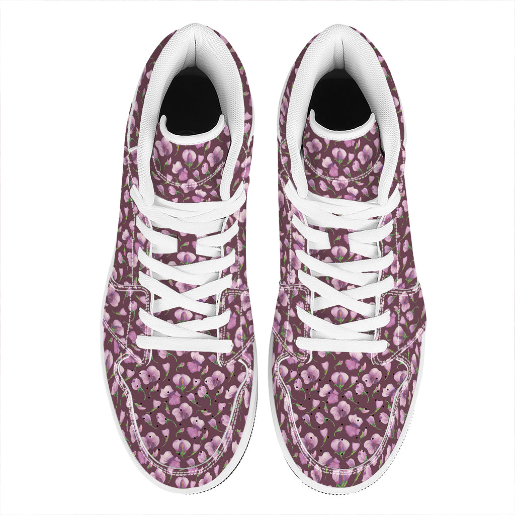 Watercolor Sweet Pea Pattern Print High Top Leather Sneakers