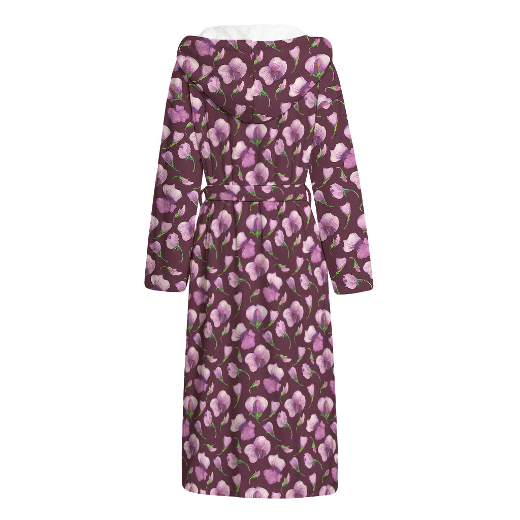 Watercolor Sweet Pea Pattern Print Hooded Bathrobe