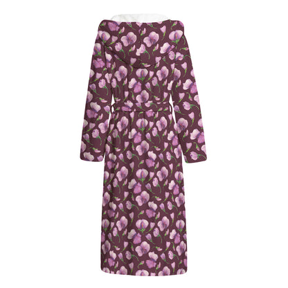 Watercolor Sweet Pea Pattern Print Hooded Bathrobe