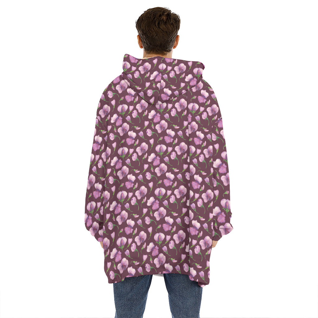 Watercolor Sweet Pea Pattern Print Hoodie Blanket