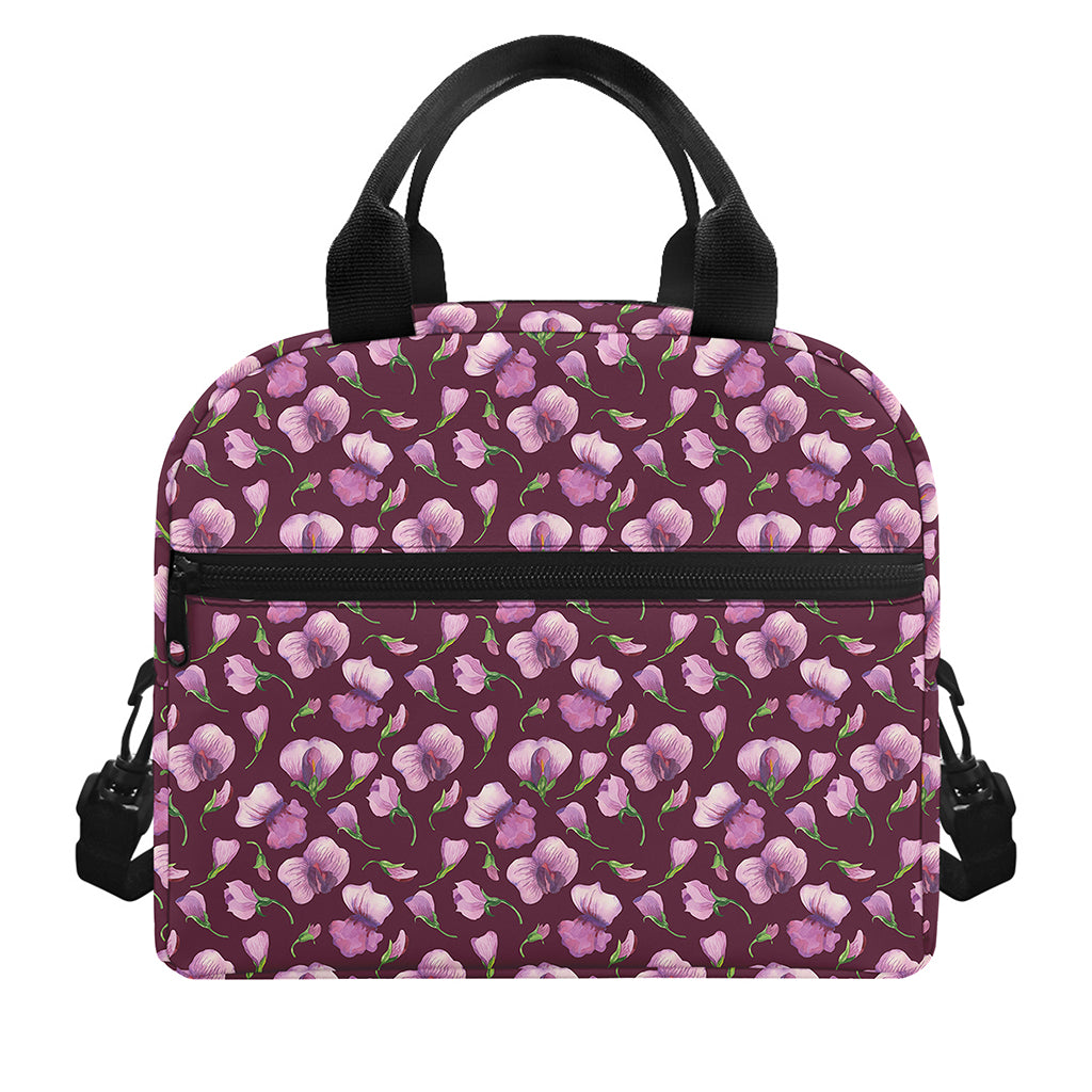 Watercolor Sweet Pea Pattern Print Insulated Lunch Bag