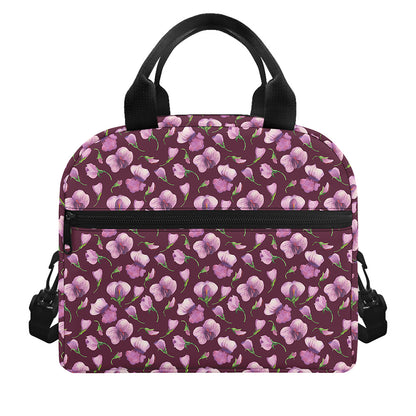 Watercolor Sweet Pea Pattern Print Insulated Lunch Bag