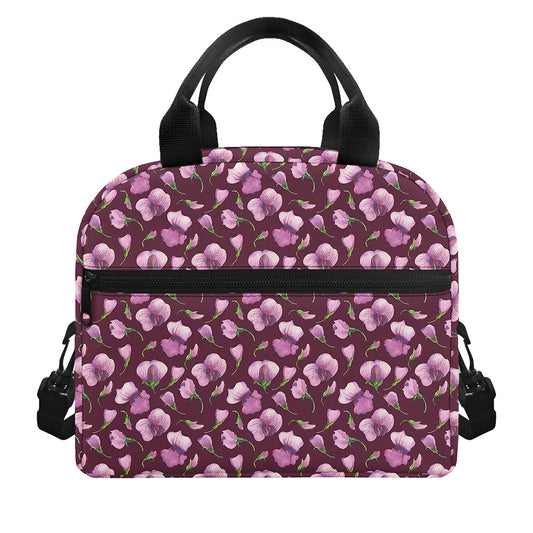 Watercolor Sweet Pea Pattern Print Insulated Lunch Bag