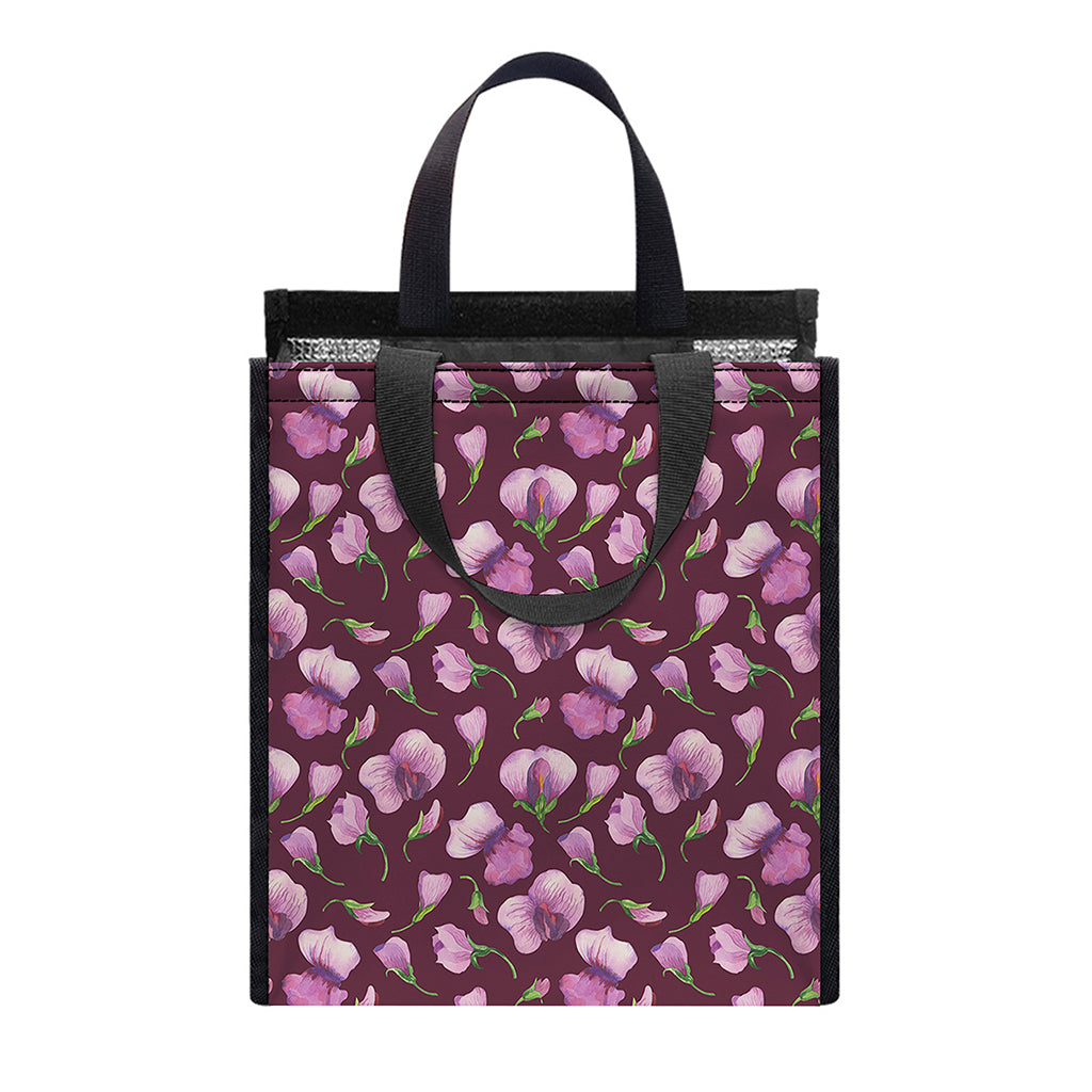 Watercolor Sweet Pea Pattern Print Insulated Lunch Tote