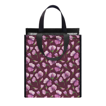 Watercolor Sweet Pea Pattern Print Insulated Lunch Tote