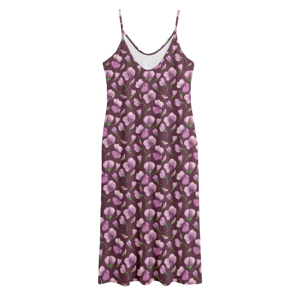 Watercolor Sweet Pea Pattern Print Jersey Midi Cami Dress