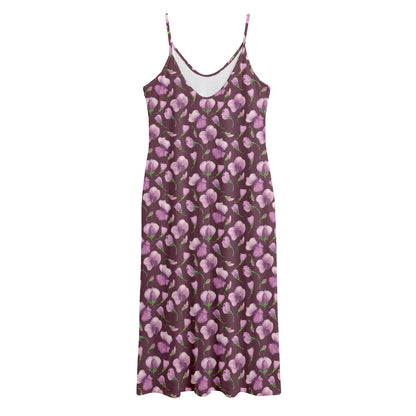 Watercolor Sweet Pea Pattern Print Jersey Midi Cami Dress