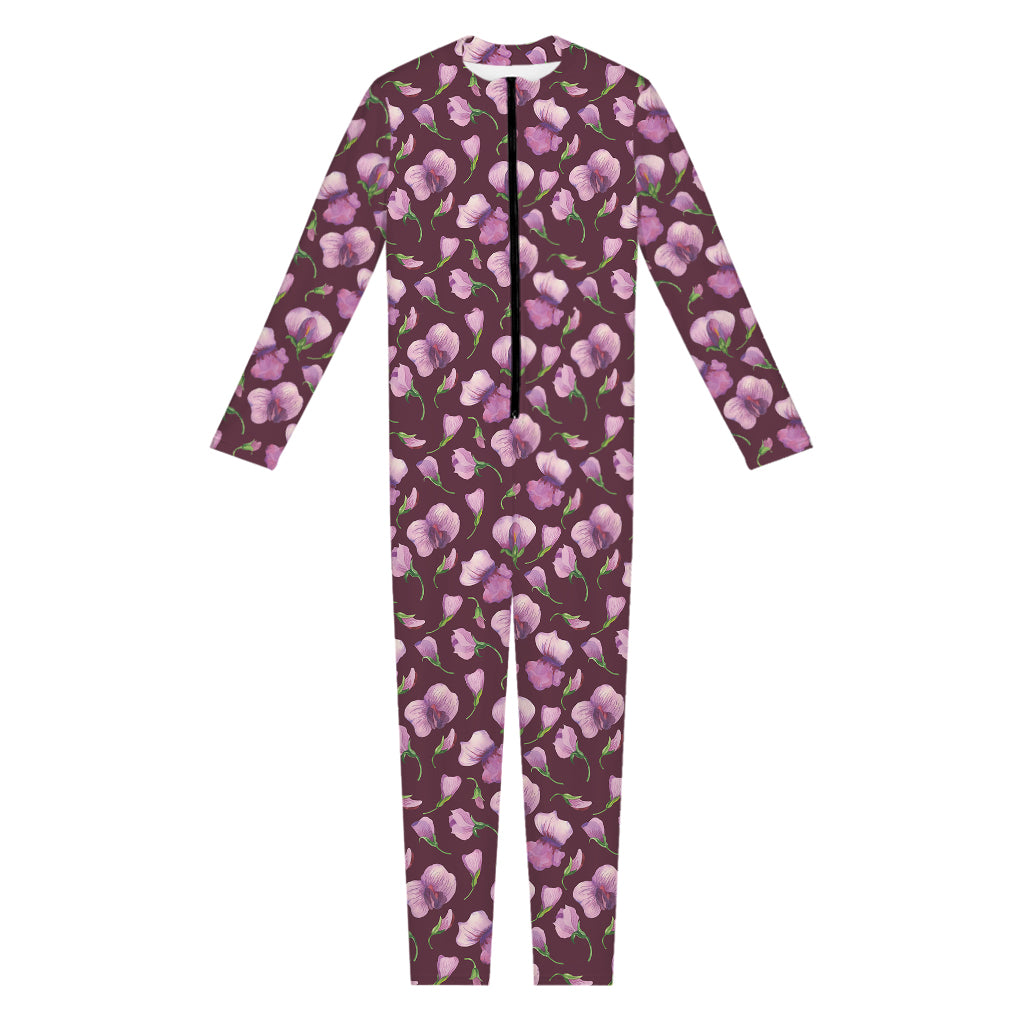 Watercolor Sweet Pea Pattern Print Jumpsuit