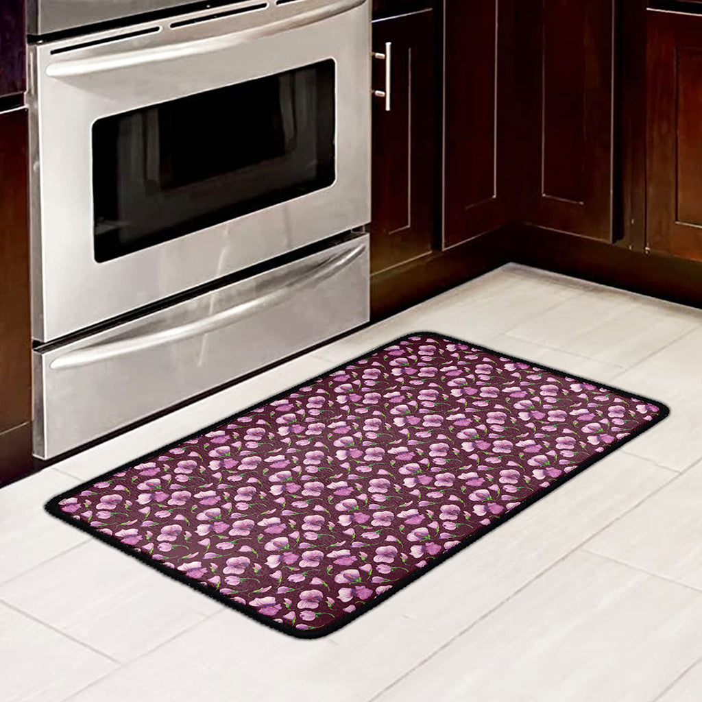 Watercolor Sweet Pea Pattern Print Kitchen Mat