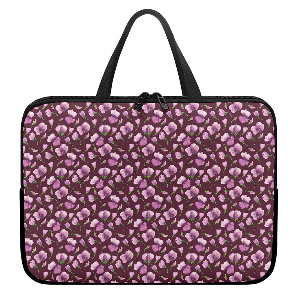 Watercolor Sweet Pea Pattern Print Laptop Sleeve With Handle