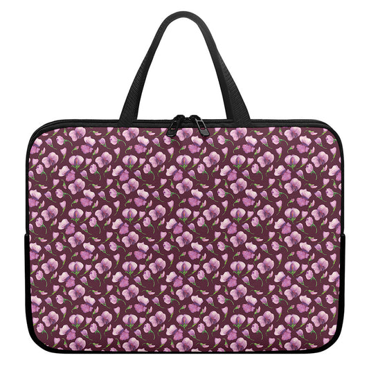 Watercolor Sweet Pea Pattern Print Laptop Sleeve With Handle