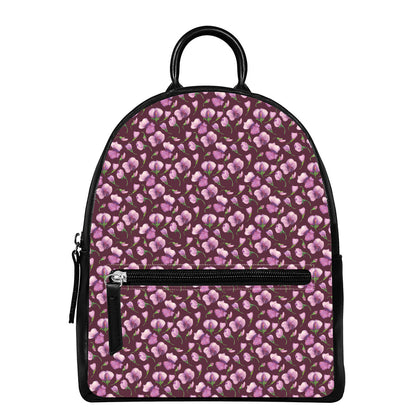 Watercolor Sweet Pea Pattern Print Leather Backpack
