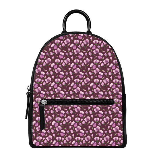 Watercolor Sweet Pea Pattern Print Leather Backpack