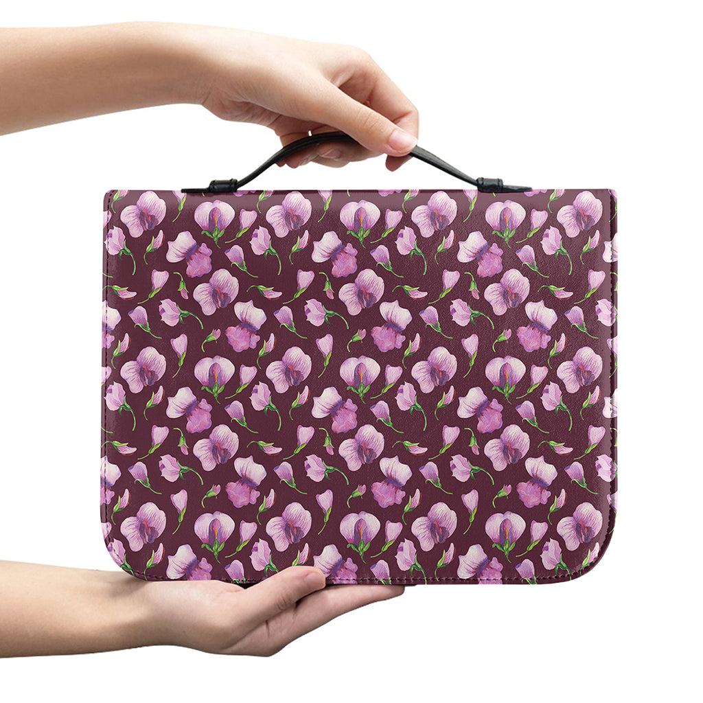 Watercolor Sweet Pea Pattern Print Leather Bible Cover