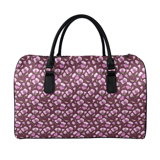 Watercolor Sweet Pea Pattern Print Leather Duffle Bag