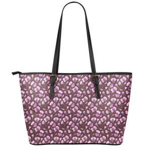 Watercolor Sweet Pea Pattern Print Leather Tote Bag