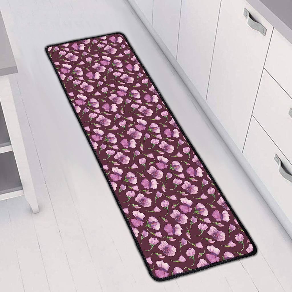 Watercolor Sweet Pea Pattern Print Long Kitchen Mat