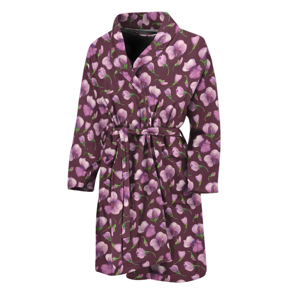 Watercolor Sweet Pea Pattern Print Men's Bathrobe