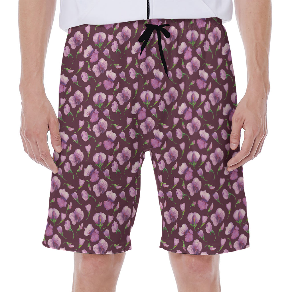 Watercolor Sweet Pea Pattern Print Men's Beach Shorts