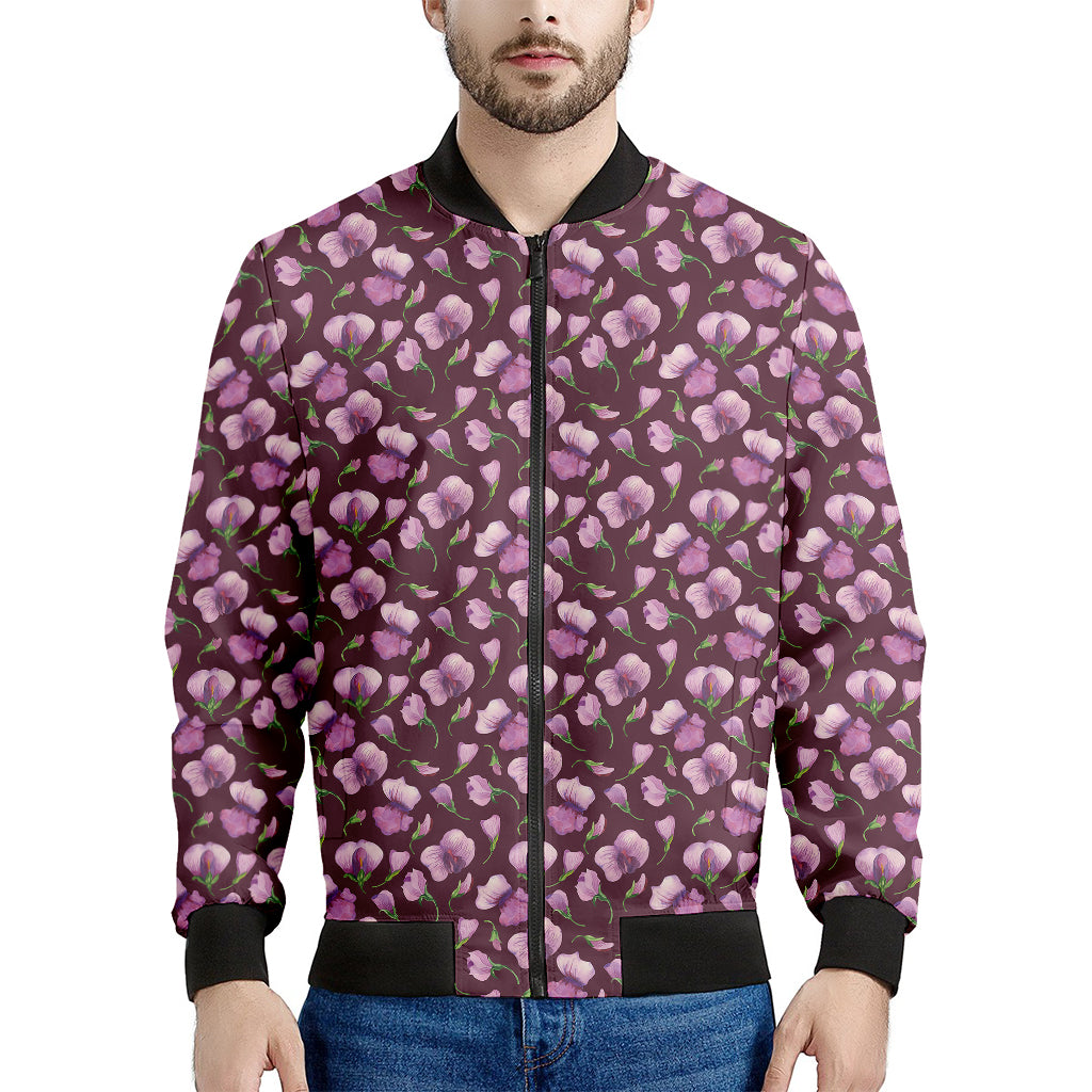 Watercolor Sweet Pea Pattern Print Men's Bomber Jacket