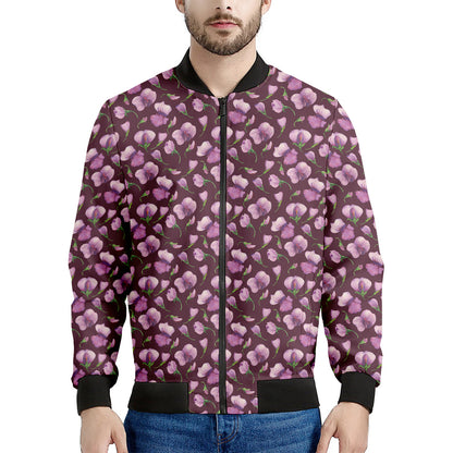 Watercolor Sweet Pea Pattern Print Men's Bomber Jacket