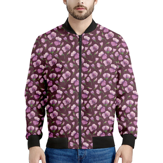 Watercolor Sweet Pea Pattern Print Men's Bomber Jacket