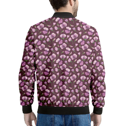 Watercolor Sweet Pea Pattern Print Men's Bomber Jacket