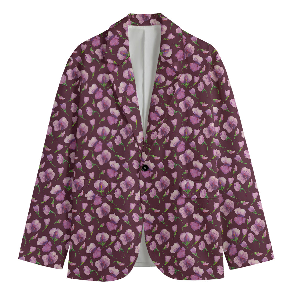 Watercolor Sweet Pea Pattern Print Men's Cotton Blazer