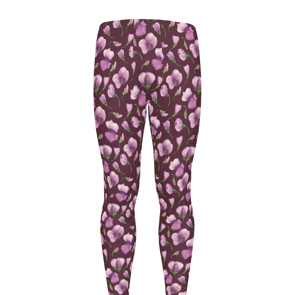 Watercolor Sweet Pea Pattern Print Men's leggings