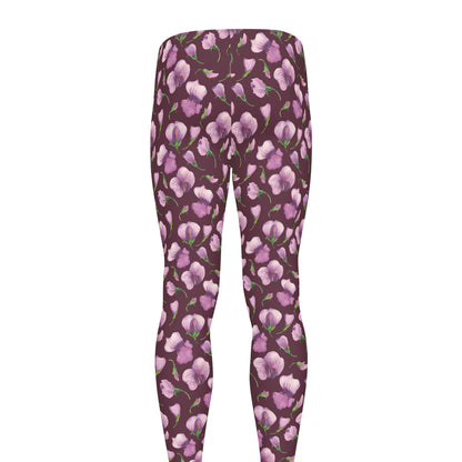 Watercolor Sweet Pea Pattern Print Men's leggings