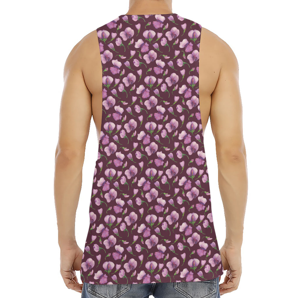 Watercolor Sweet Pea Pattern Print Men's Muscle Tank Top