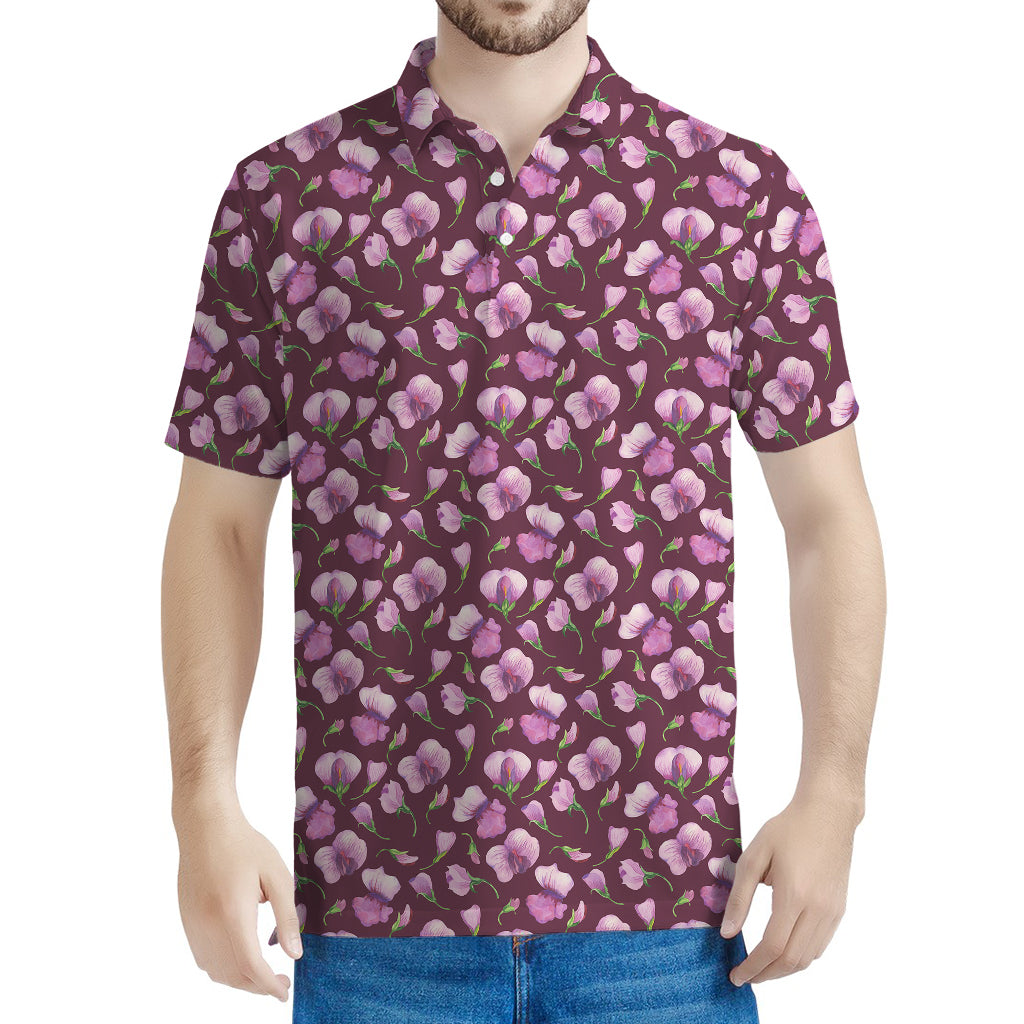 Watercolor Sweet Pea Pattern Print Men's Polo Shirt