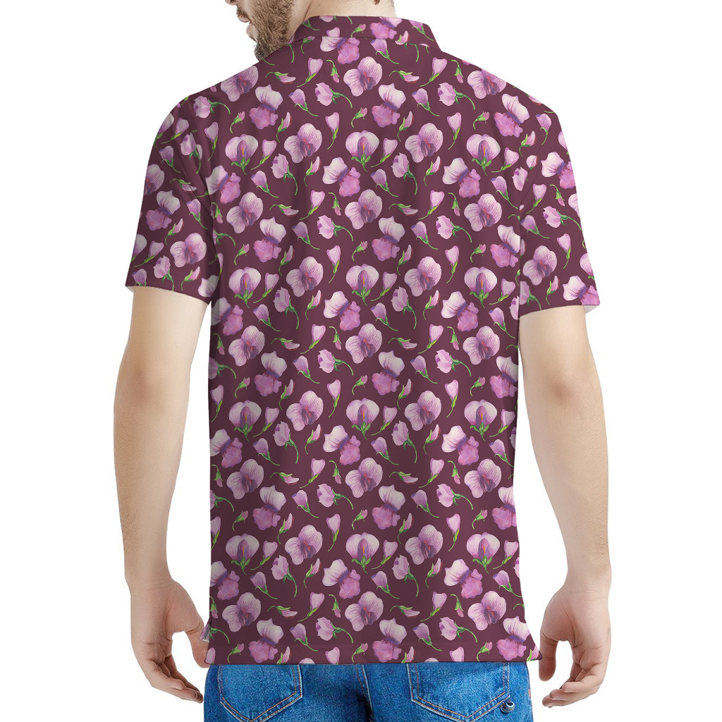 Watercolor Sweet Pea Pattern Print Men's Polo Shirt