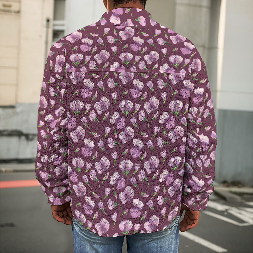 Watercolor Sweet Pea Pattern Print Men's Shirt Jacket