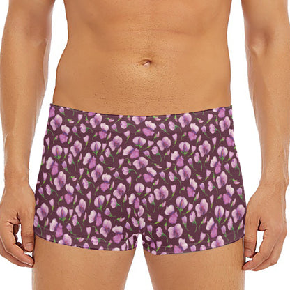 Watercolor Sweet Pea Pattern Print Men's Short Boxer Briefs
