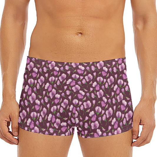 Watercolor Sweet Pea Pattern Print Men's Short Boxer Briefs