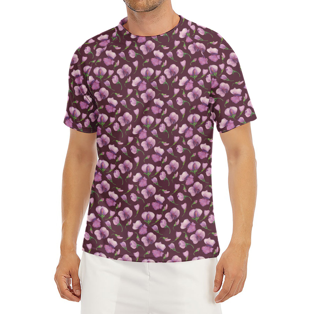 Watercolor Sweet Pea Pattern Print Men's Short Sleeve Rash Guard
