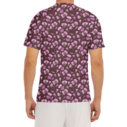 Watercolor Sweet Pea Pattern Print Men's Short Sleeve Rash Guard