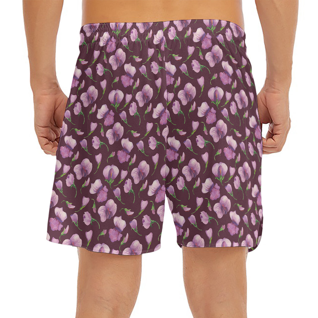 Watercolor Sweet Pea Pattern Print Men's Split Running Shorts