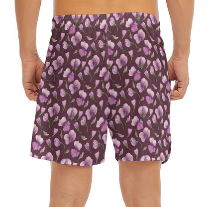 Watercolor Sweet Pea Pattern Print Men's Split Running Shorts
