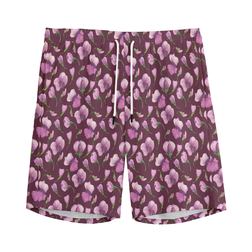 Watercolor Sweet Pea Pattern Print Men's Sports Shorts