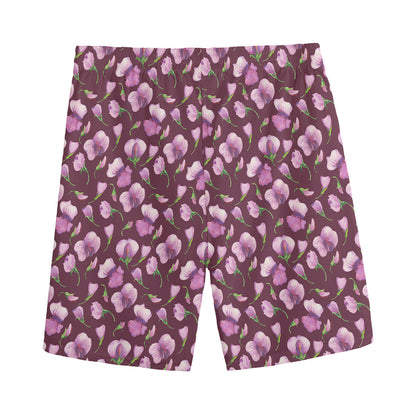Watercolor Sweet Pea Pattern Print Men's Sports Shorts