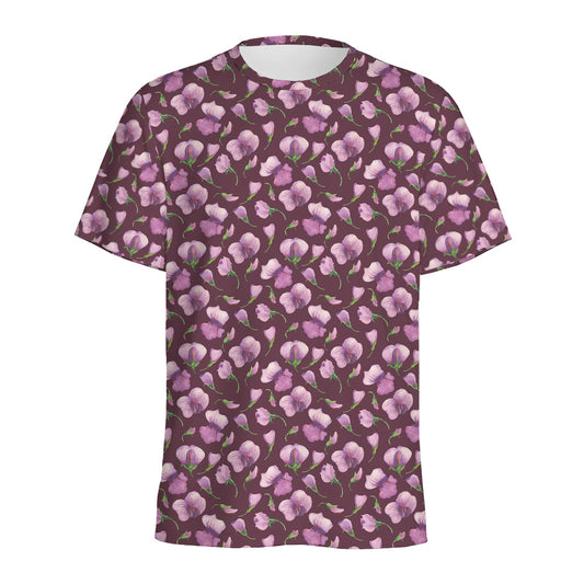 Watercolor Sweet Pea Pattern Print Men's Sports T-Shirt