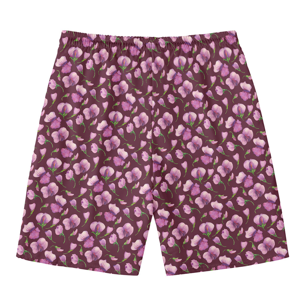 Watercolor Sweet Pea Pattern Print Men's Swim Trunks