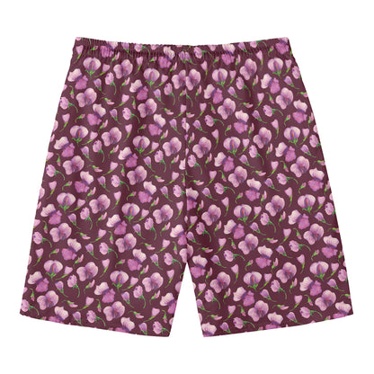 Watercolor Sweet Pea Pattern Print Men's Swim Trunks