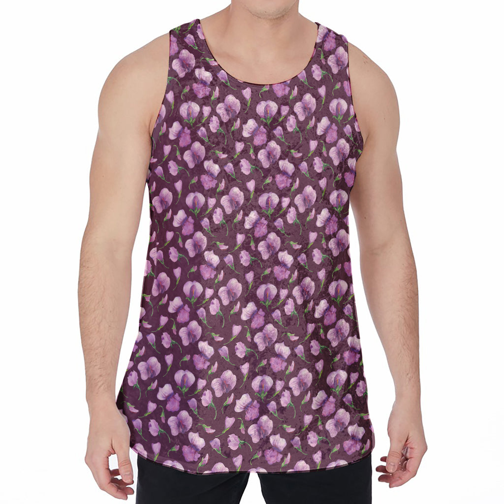 Watercolor Sweet Pea Pattern Print Men's Velvet Tank Top