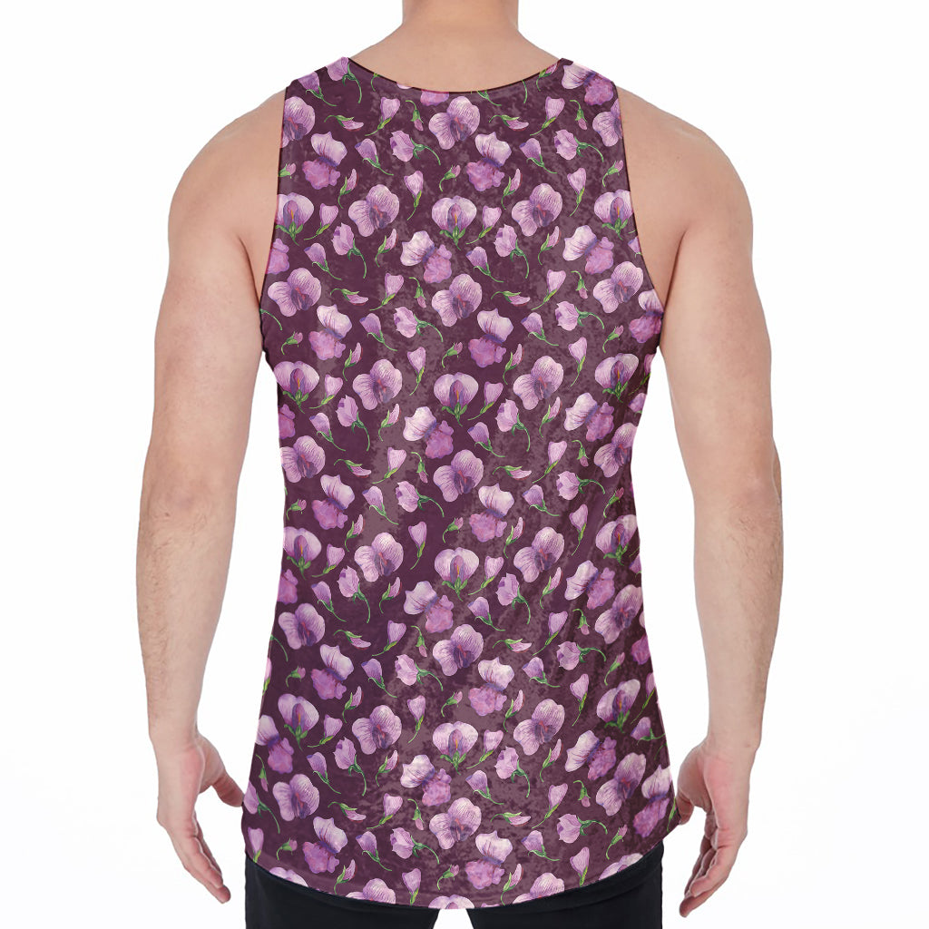 Watercolor Sweet Pea Pattern Print Men's Velvet Tank Top