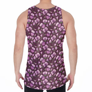 Watercolor Sweet Pea Pattern Print Men's Velvet Tank Top