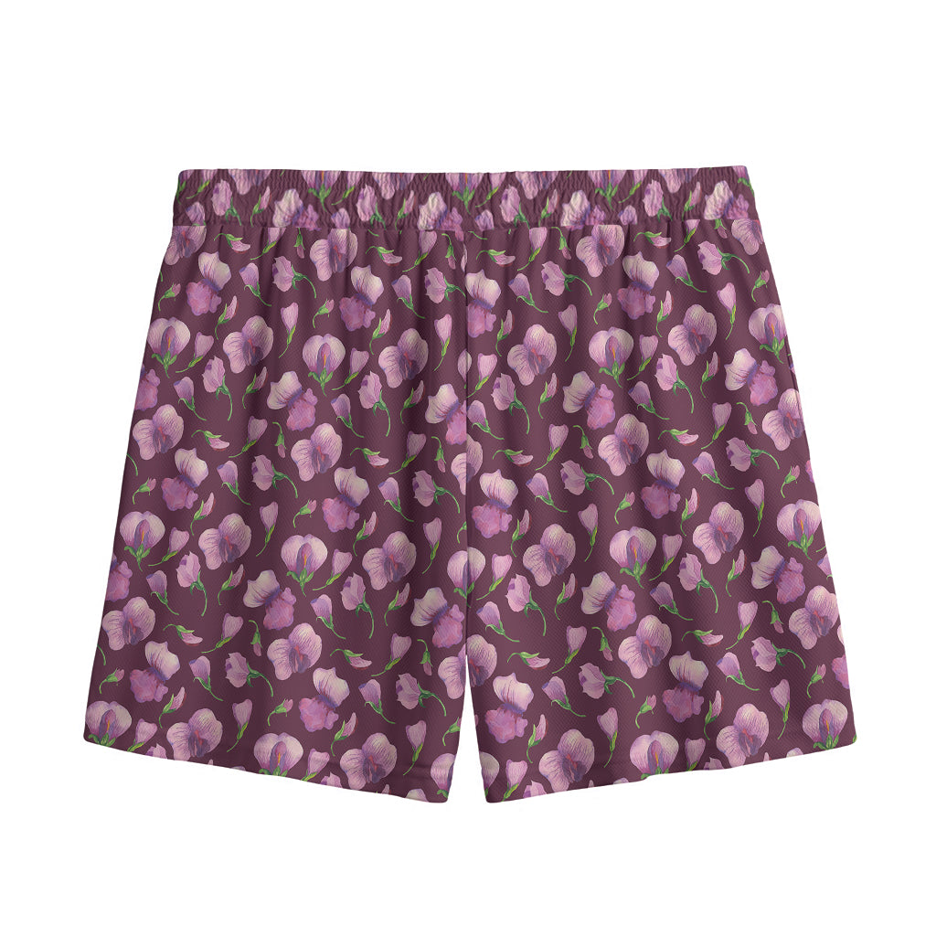 Watercolor Sweet Pea Pattern Print Mesh Shorts