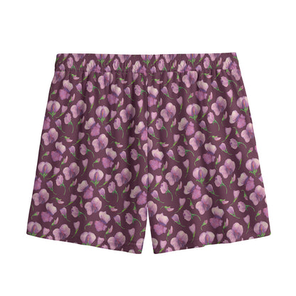 Watercolor Sweet Pea Pattern Print Mesh Shorts